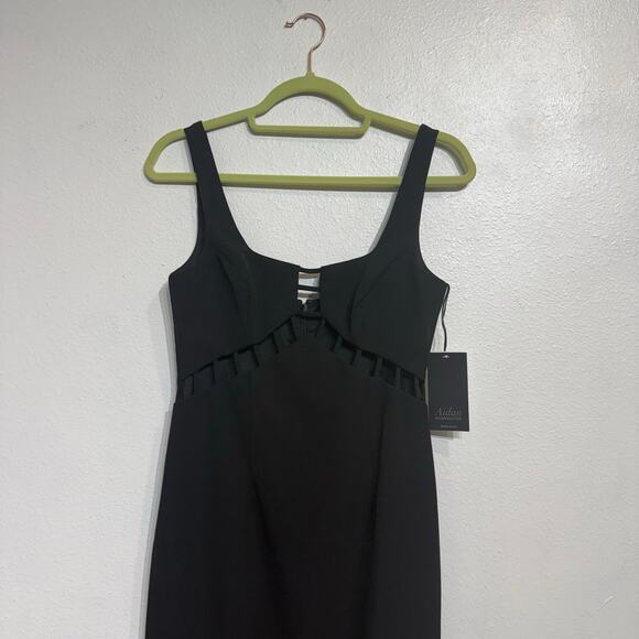 Aidan Mattox Black Cut-Out Scoop Neck Maxi Evening Gown Sz 0 NWT - Picture 3 of 15